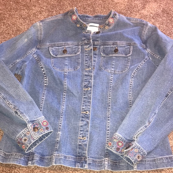 CJ Banks Jackets & Blazers - CJ BANKS Embroidered & Beaded Jean Jacket